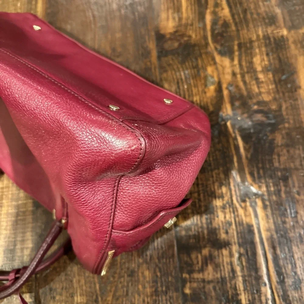 Tory‎ Burch Leather Thea Triple-Zip Satchel Bag Ox Blood Burgundy